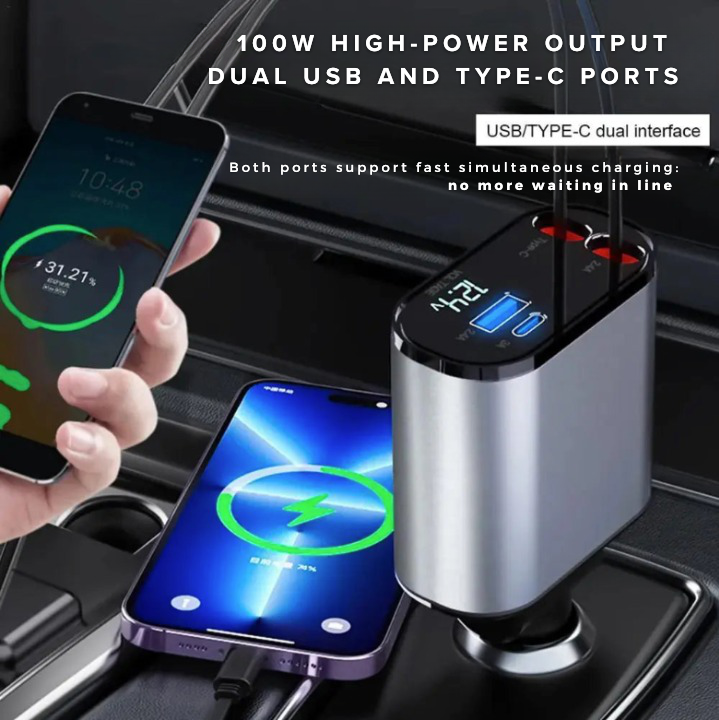 4 IN 1 Retractable USB Car Charger