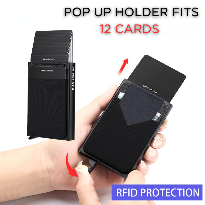 RFID Aluminum Wallet with Elastic Pouch and Auto Card Pop-up