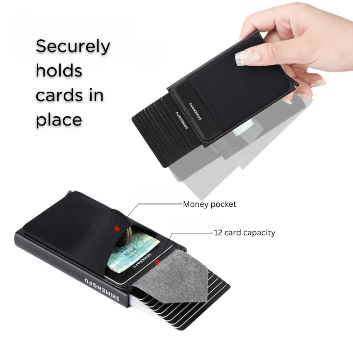 RFID Aluminum Wallet with Elastic Pouch and Auto Card Pop-up