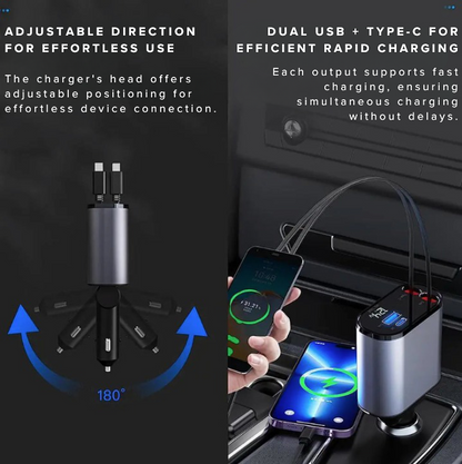 4 IN 1 Retractable USB Car Charger