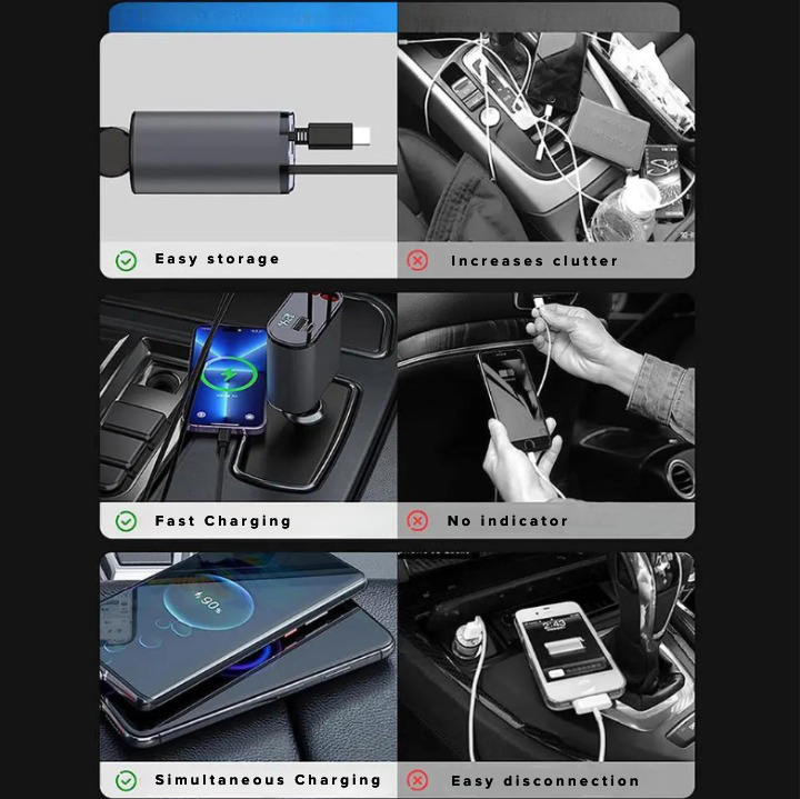 4 IN 1 Retractable USB Car Charger