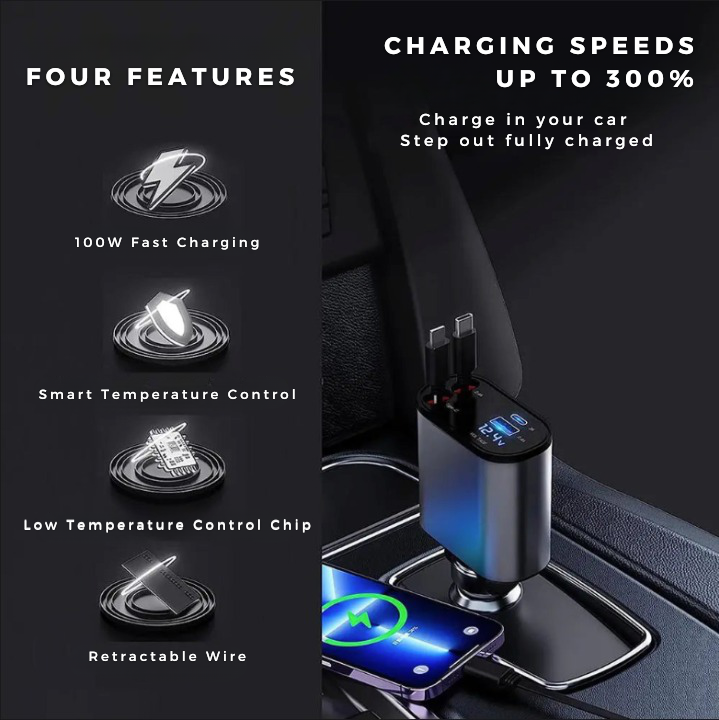 4 IN 1 Retractable USB Car Charger